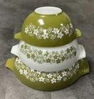 Pyrex Crazy Daisy Spring Blossom Green Cinderella Mixing Bowl 444 443 Set of 3