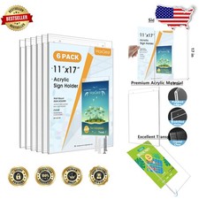 Crystal Clear 11x17 Acrylic Sign Holder - 6 Pack Wall Mount