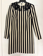 Valentino Abito Stripes Black/White Striped Dress with Lace, IT 38/US 2