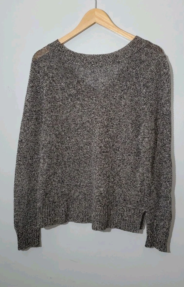 Eileen Fisher Suéter Grande Cuello en V jaspeado Negro Blanco roto Usado en Excelente Condición Foto 3 de 4