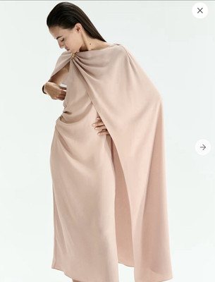 H&M Beige Draped Cape Sleeve Boat Neck Chiffon Midi Dress Size S | eBay