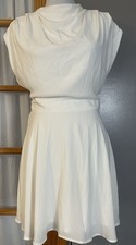 90s Y2K Express A-Line Dress Sz 6 Ivory Satin High Neck Minimalist Party Coastal