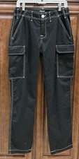 NWT 169 Women  s True Religion Warped Horshoe Stitch Cargo Pants Black/Ivory 28