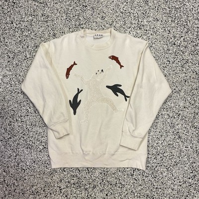 Vintage 90s Beige Bear Fish Seal Crewneck Sweatshirt Sz Large Nature Gorpcore