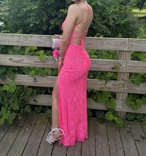 Stunning Pink Lace-Up Mermaid Sequin Dress