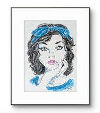 Original Expressionism Thinking Girl 8x10 Acrylic Matted Paper Painting