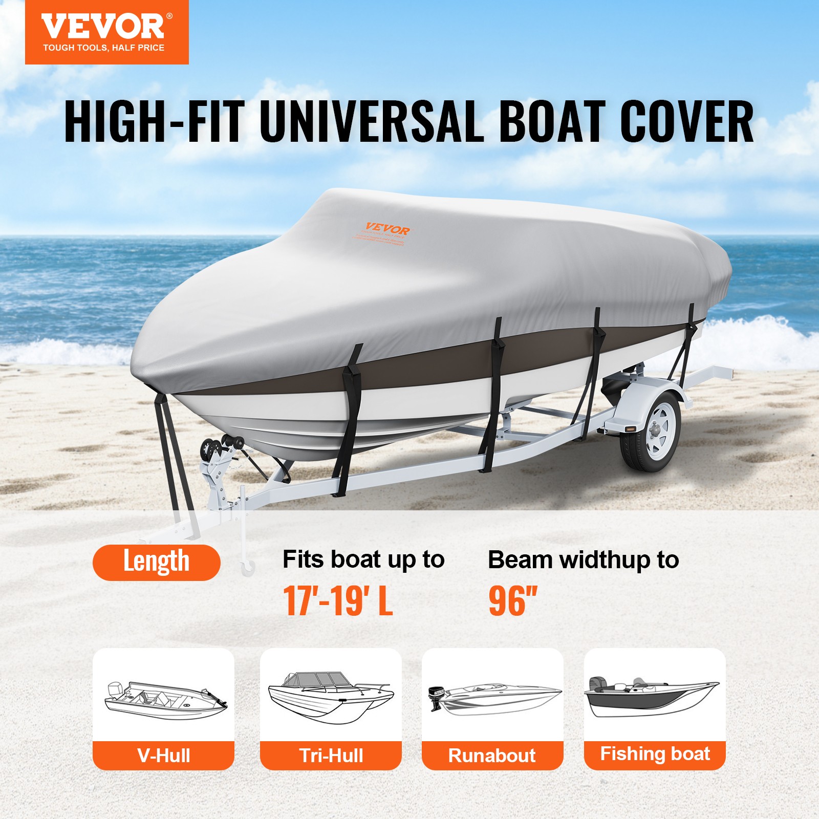 Bâche de bateau VEVOR contre la pluie et les UV housse Oxford 600D pour coque de 518 cm