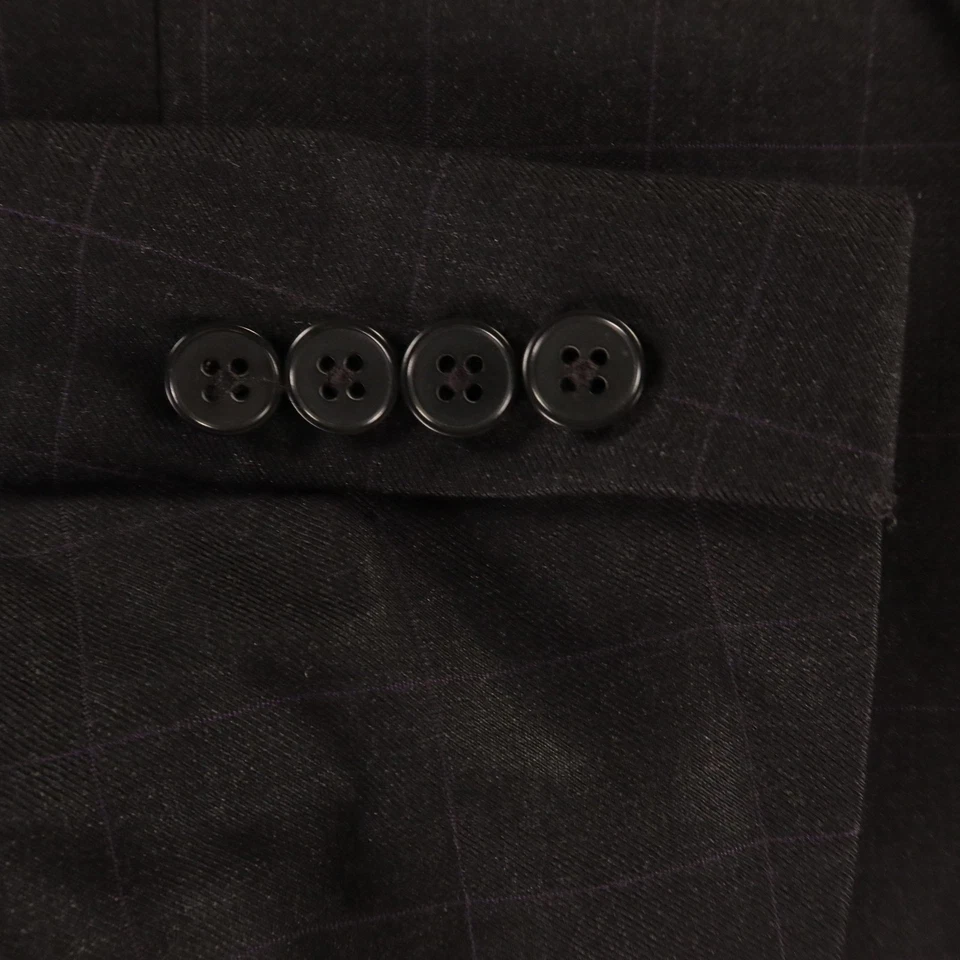 Jaqueta HSM Preta M 42R Preta Roxa Xadrez 100% Lã Sarja Blazer Feito nos EUA - Imagem 4 de 4