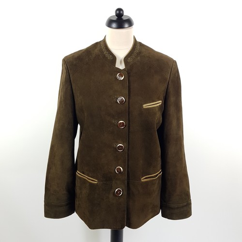 H. Moser Leather Janker Womens Sz 40 Brown Leather Embroidered Costume Jacket Blazer