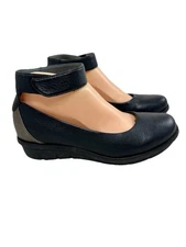 Dansko Jenna Ballet Shoes Ankle Strap Black Leather Low Wedge Women's 38 US 7