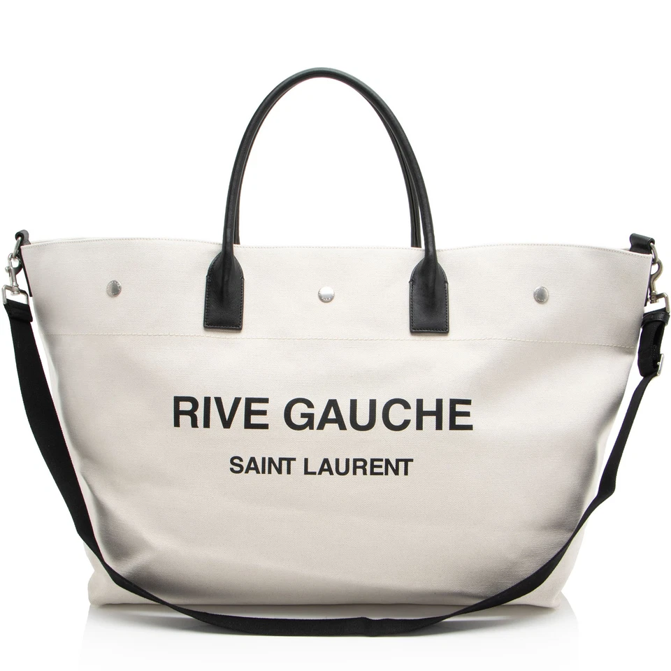 Saint Laurent Canvas Calfskin Rive Gauche Maxi Tote
