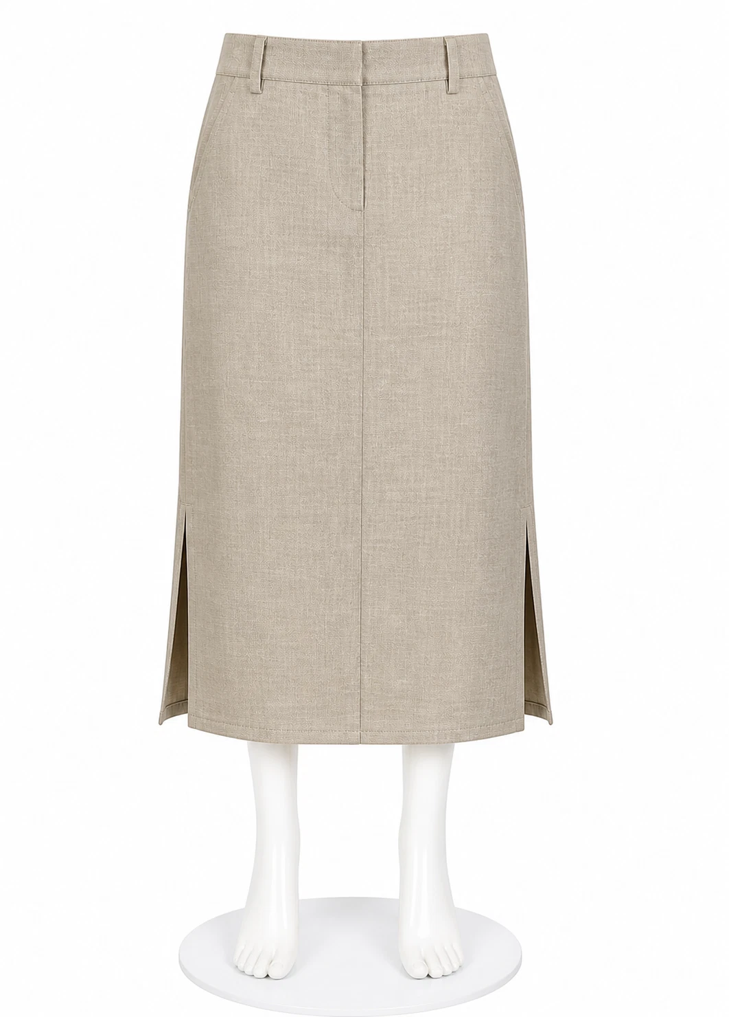 Donna Karan New York Womens Linen Blend Midi Skirt Beige Side Slit Smart Casual