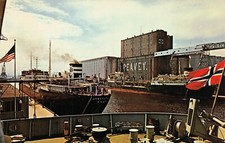 Duluth MN Minnesota Harbor Peavey Advertising Norwegian US Flag Vtg Postcard A35