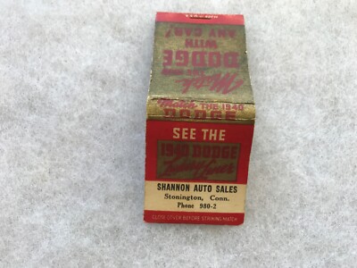Shannon Auto Sales, 1940 Dodge Vintage Match Pack, Stonington, Conn.