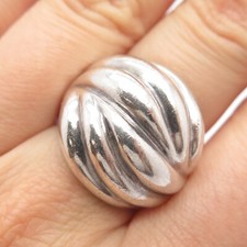 925 Sterling Silver Vintage Modernist Ribbed Wide Ring Size 5.75