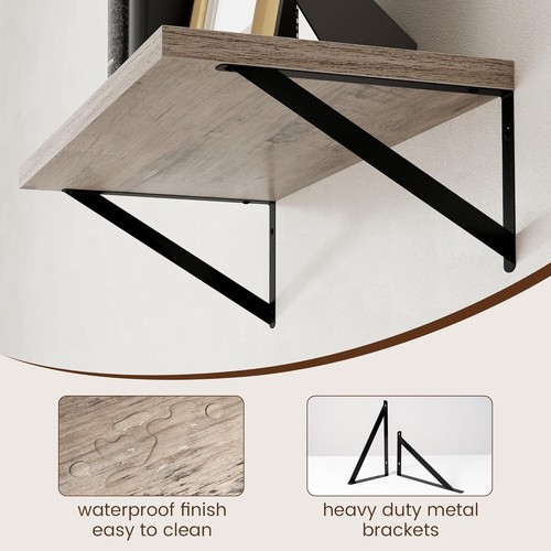 Rustic 24" Wide x 12" Deep Floating Shelves Set of 2 - Heavy Duty Grey Wood - Picture 7 of 9