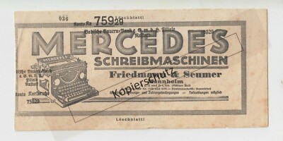 Werbe - Löschblatt MERCEDES Schreibmaschinen Friedmann & Seumer Mannheim 1920er