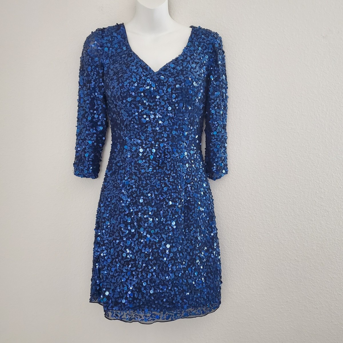Sean Collection Women's Dress 4 Blue Mini Sequined Silk Vintage Elegant  Cocktail | eBay