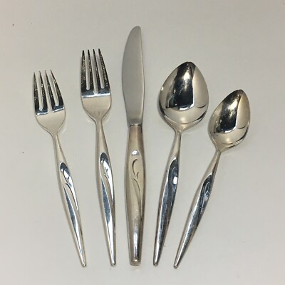Oneida Community FLIGHT 5pc Place Setting Silver Plate 1963 Fork Knife Spoon