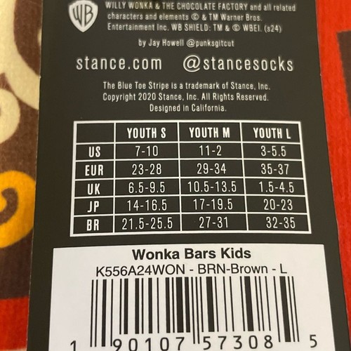 Stance Wonka Bars Crew Sock BRN youth kids size Large 3-5.5 NWT - Picture 6 of 6