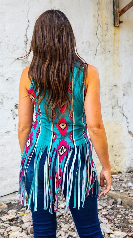 NWT Womens Neon Aztec Fringe Tank Top Size Small eBay