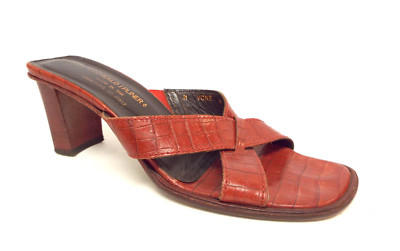 DONALD PLINER Size 8 VONE Red Leather Slide Heels Sandals Shoes