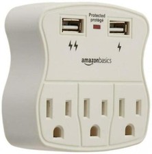 AmazonBasics 3-Outlet Surge Protector Charger Adapter w/ 2 USB Ports 2.4A 1.0A