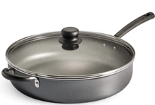 Large Deep Frying Pan With Glass Lid Non Stick Saute Fry Pan 2 Handle 5 QT