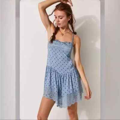 Free People City Wanders Trapeze Slip Mini Dress Blue