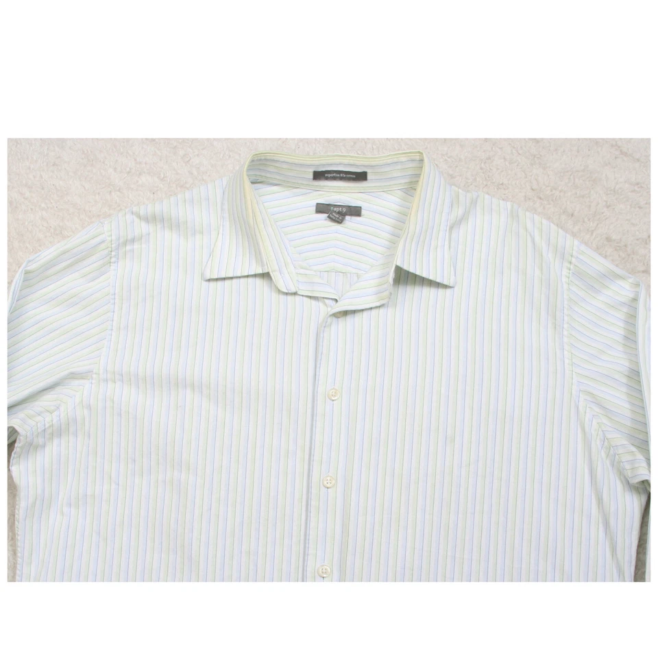 Apt. Camisa de Vestir 9 Rayas Manga Larga XL Hombre X-Grande Top Blanco Azul Verde P116 Foto 2 de 4
