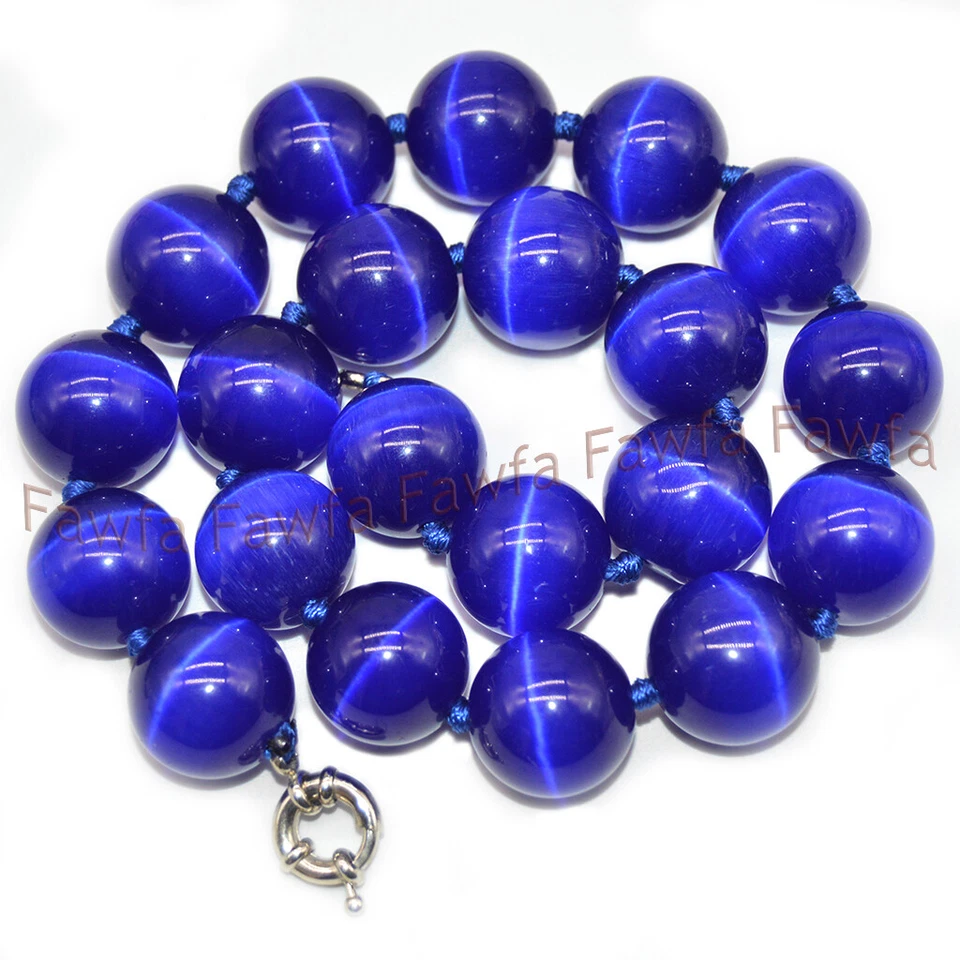Enorme collar anudado a mano cuentas gemas redondas de 20 mm ojo de gato ópalo multicolor 18"" Foto 3 de 4