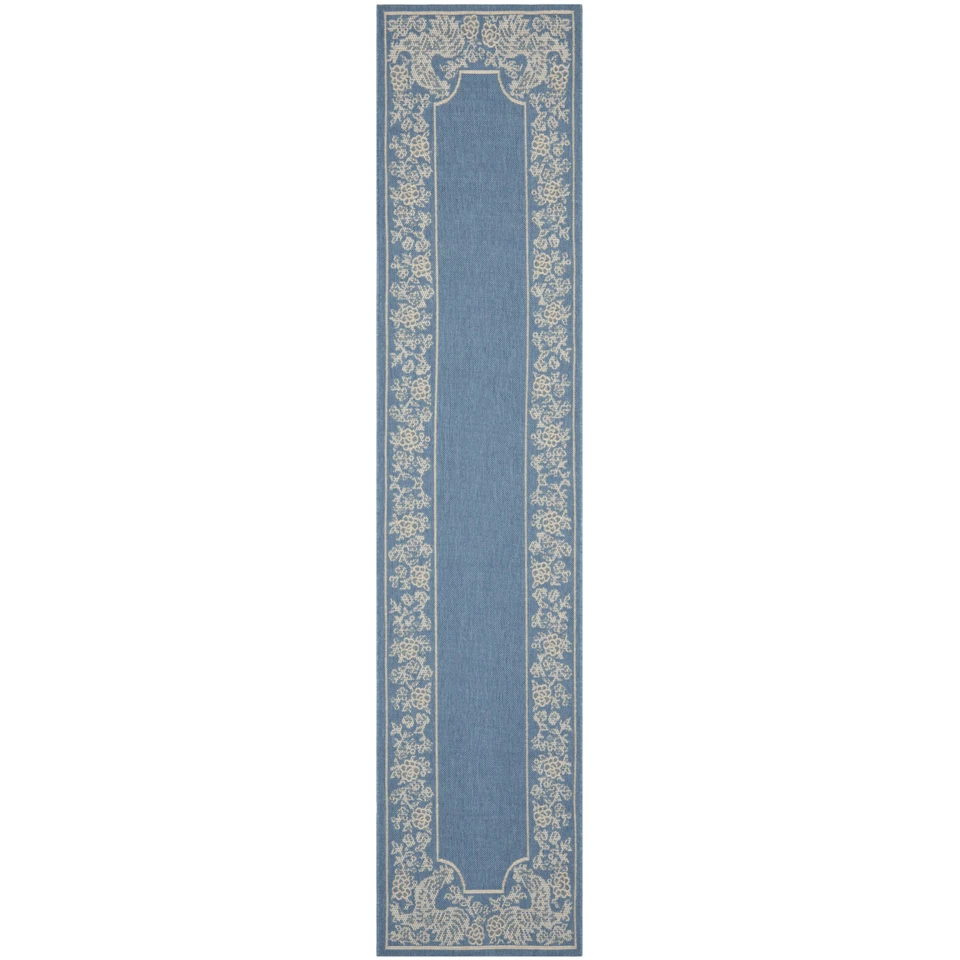 SAFAVIEH Outdoor CY3305-3103 Courtyard Blue / Natural Rug - Image 4 of 4