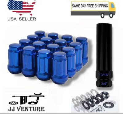 24x Blue 1.4'' Tall 1/2-20 Tuner Spline Lug Nuts+Key Dodge Dakota Durango Viper