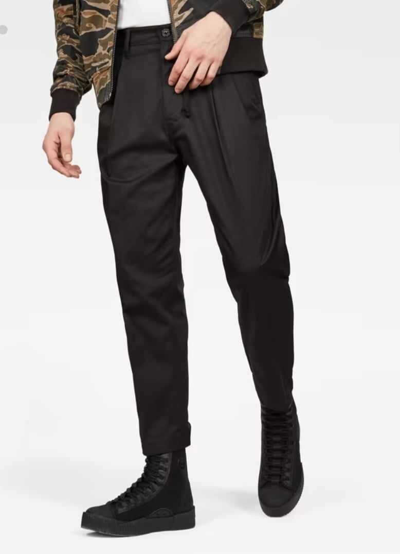 G-Star RAW Bronson Pleated Relaxed Tapered Chino Pants 33x32 Black