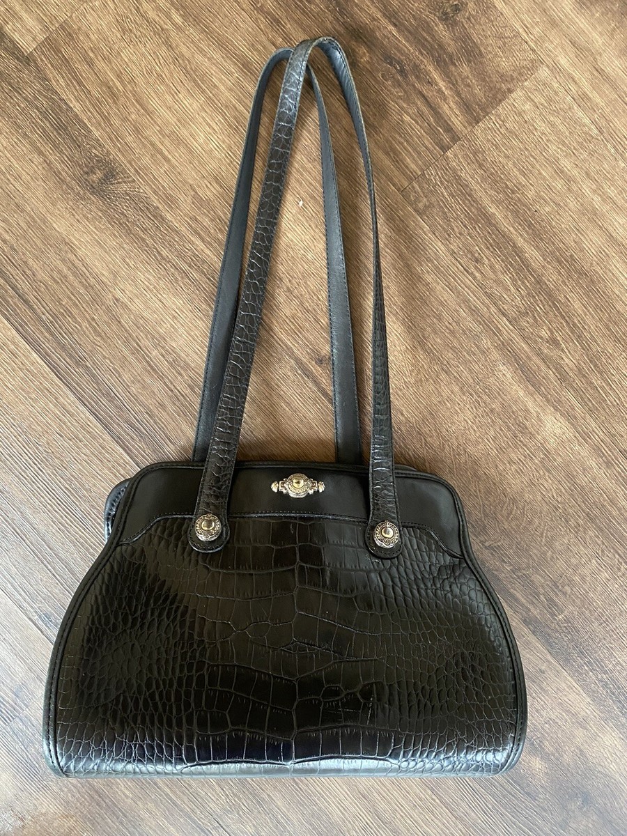 Brighton Black Crocodile Leather Silver Accents Handbag  display picture 1