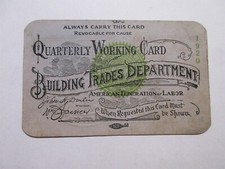 1920 Building Trades Department Quarterly Working Card Passaic NJ Sept 30