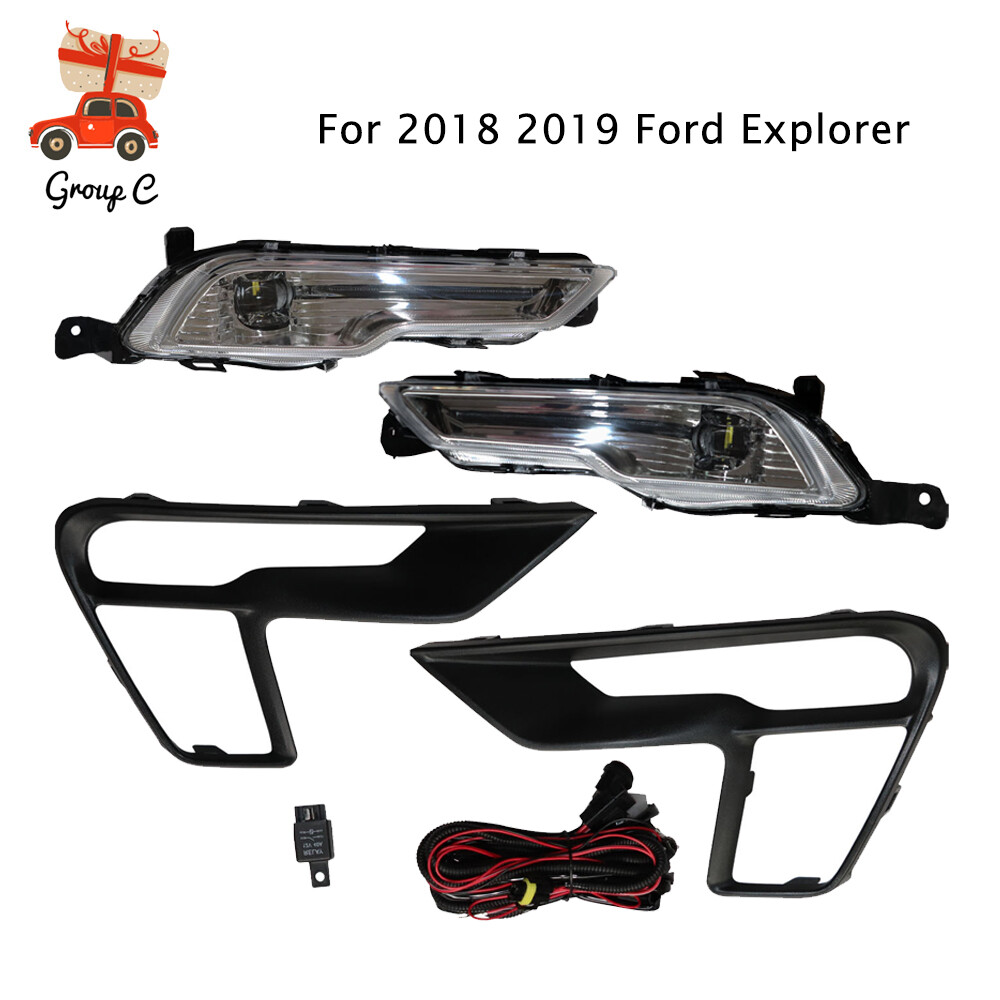 1 Pair For 2018 2019 Ford Explorer Clear LED Fog Light Kit w/ Switch Bezel Wire