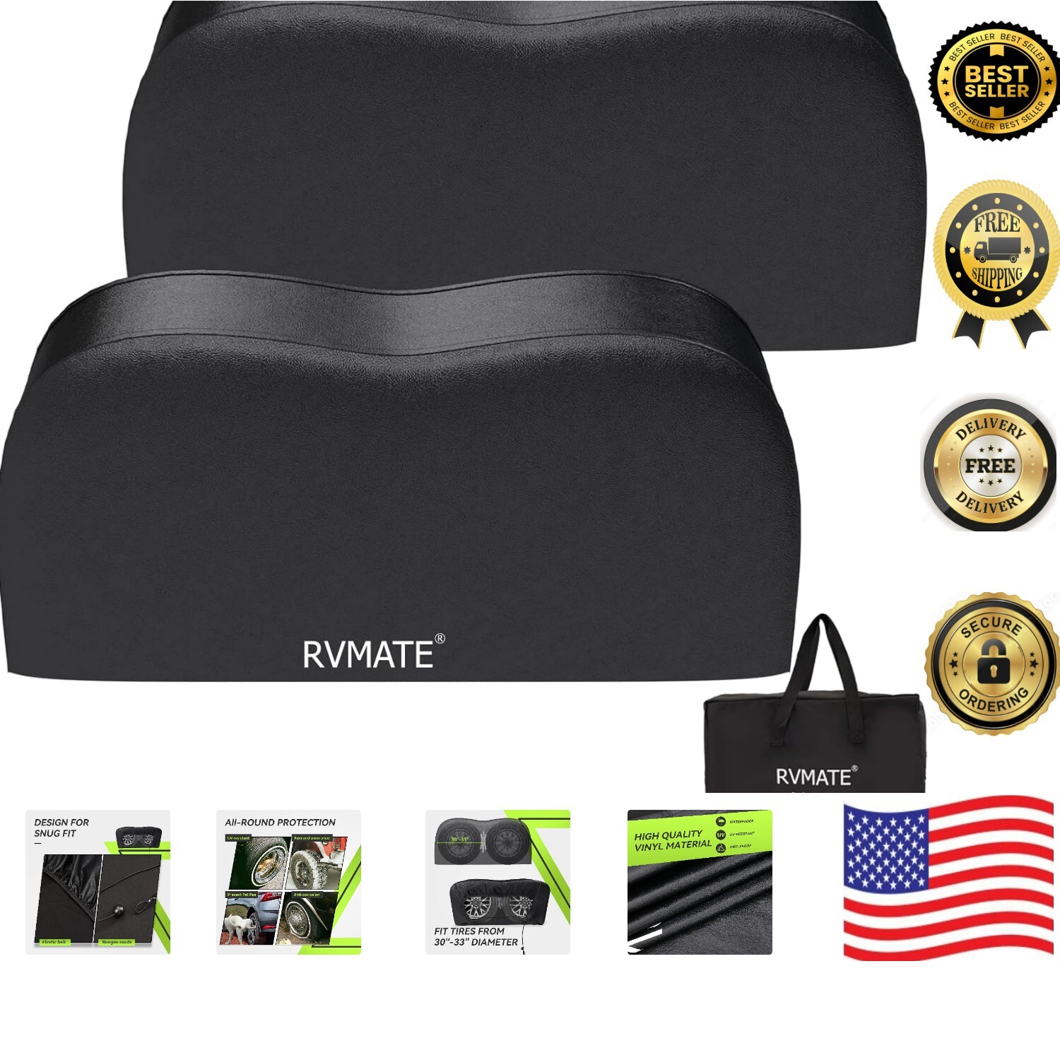 UV-Resistant Waterproof RV Tire Covers for 30-33 Inch Dual Wheels, 2-Pack