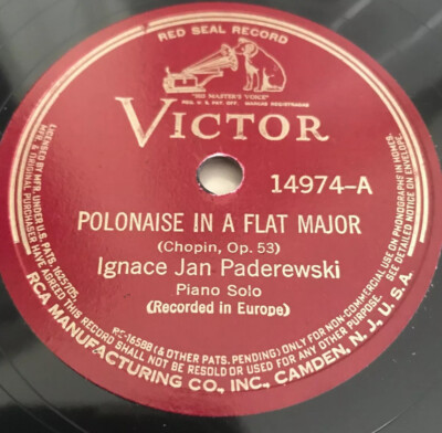 IGNACE JAN PADEREWSKI 78 Victor 14974 12in.Chopins  POLONAISE IN A FLAT MAJOR NM