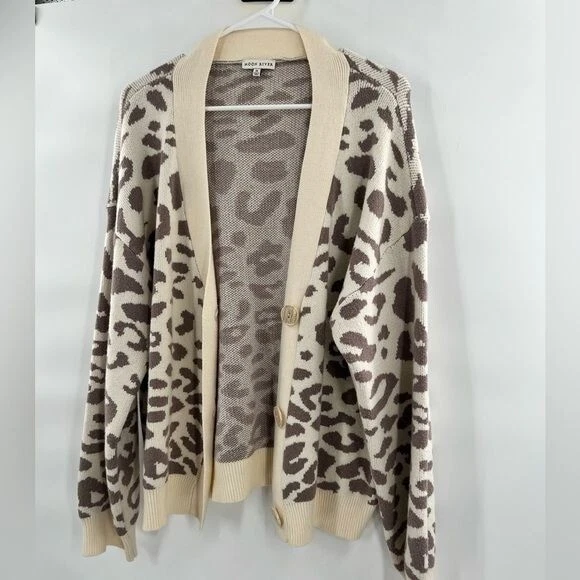 Cárdigan suéter Anthropologie Moon River para mujer beige marrón estampado de leopardo M Foto 2 de 4