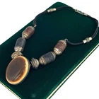 Antique Vintage Deco Sterling Silver Ottoman Horse Hair Agate Necklace 64.2g