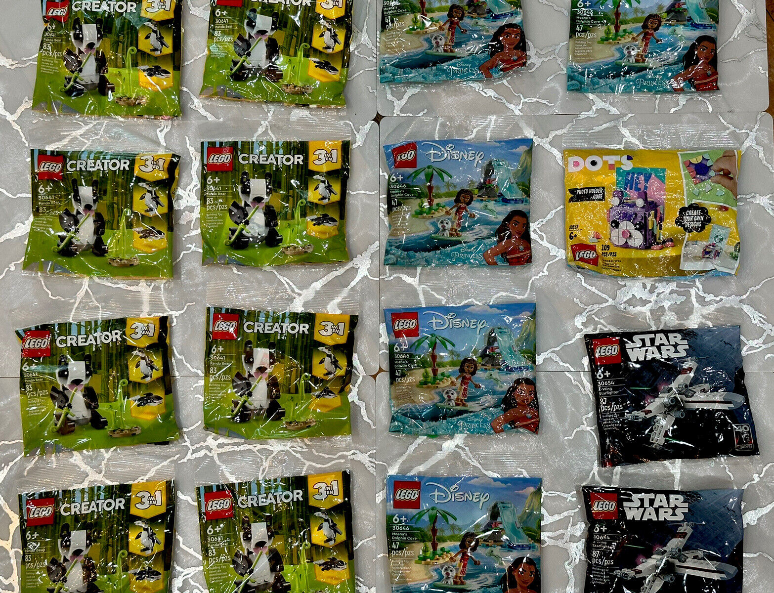 Assorted Lego Poly bags Panda Moana Star Wars Cube