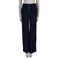 72789 auth CHANEL navy blue cotton 13P WIDE KNIT Pants 38 S