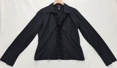 VTG Arden B Black Open Ruffle Blouse Tie Front Top Y2K Whimsigoth Witchy Boho L