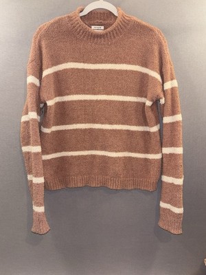Thread And Supply Women s Sweater Cozy XS Pink Cream Striped Winter Pullover