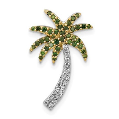 14 Karat Weißgold 1/4 Karat weißer und grüner Diamant Palme Kette Plättchen Halskette