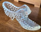 Vintage Fenton Hobnail Cat Kitten Head  Opalescent Slipper Or Shoe 3"