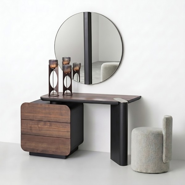 Schminktisch Set Modern Braun Schwarz Elegant Spiegel Hocker Kombi-image