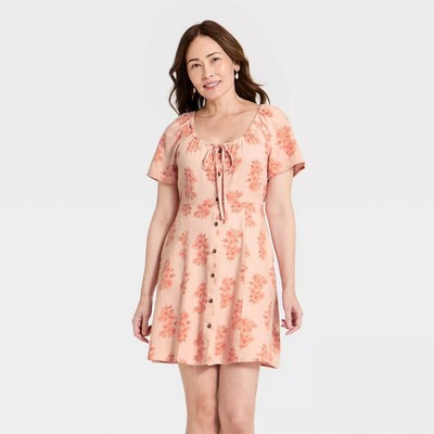 Women's Short Sleeve Button-Front Mini Sundress - Universal Thread
