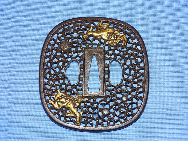 Japanese Samurai Sword Guard TSUBA, Iron Large Namban (#12)